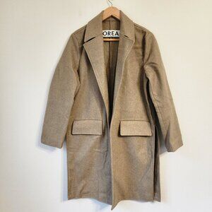 Loreak women sz S Wool Blend Katrin Coat Beige Open Front made Europe Classic